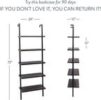 Nathan James Theo 5-Shelf Wood Modern Bookcase, Open Wall Mount Ladder Bookshelf with Industrial Metal Frame, Dark Walnut Brown/Black, Set of 4