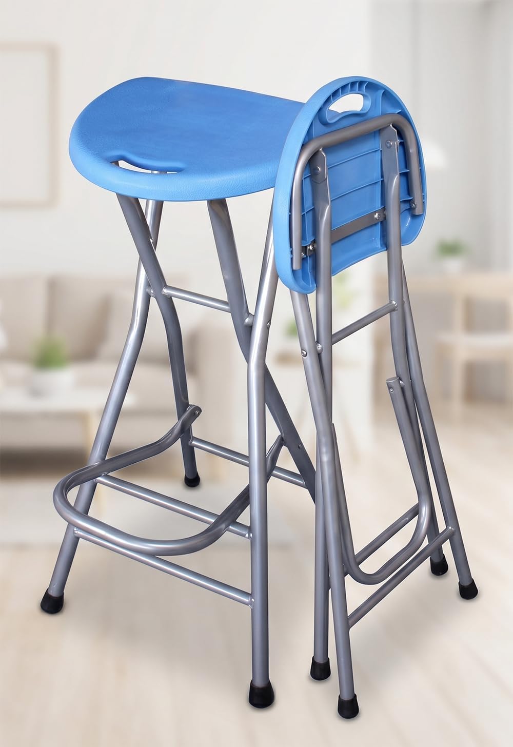 Blue Adult Folding Stool, with Handle and Foldable bar Stool, 28 inches in Si...