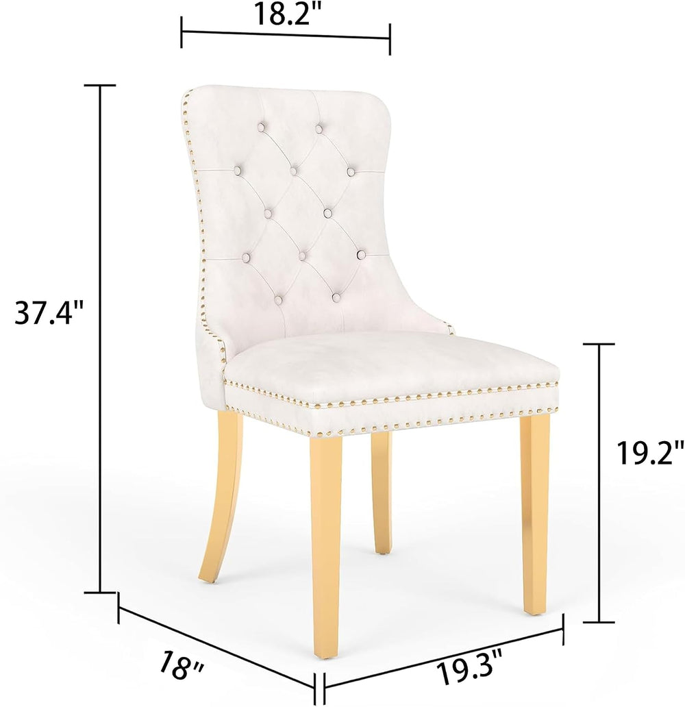 White Velvet Dining Chairs Set of 2, Mid Century Modern Kitchen & Dining ...