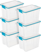 Sterilite 6-Pack Gasket Box, Weather-Resistant Storage Bins with Latching Lids, 20 Quart - Heavy-Duty Organizing Containers for Closet, Bathroom, and Office