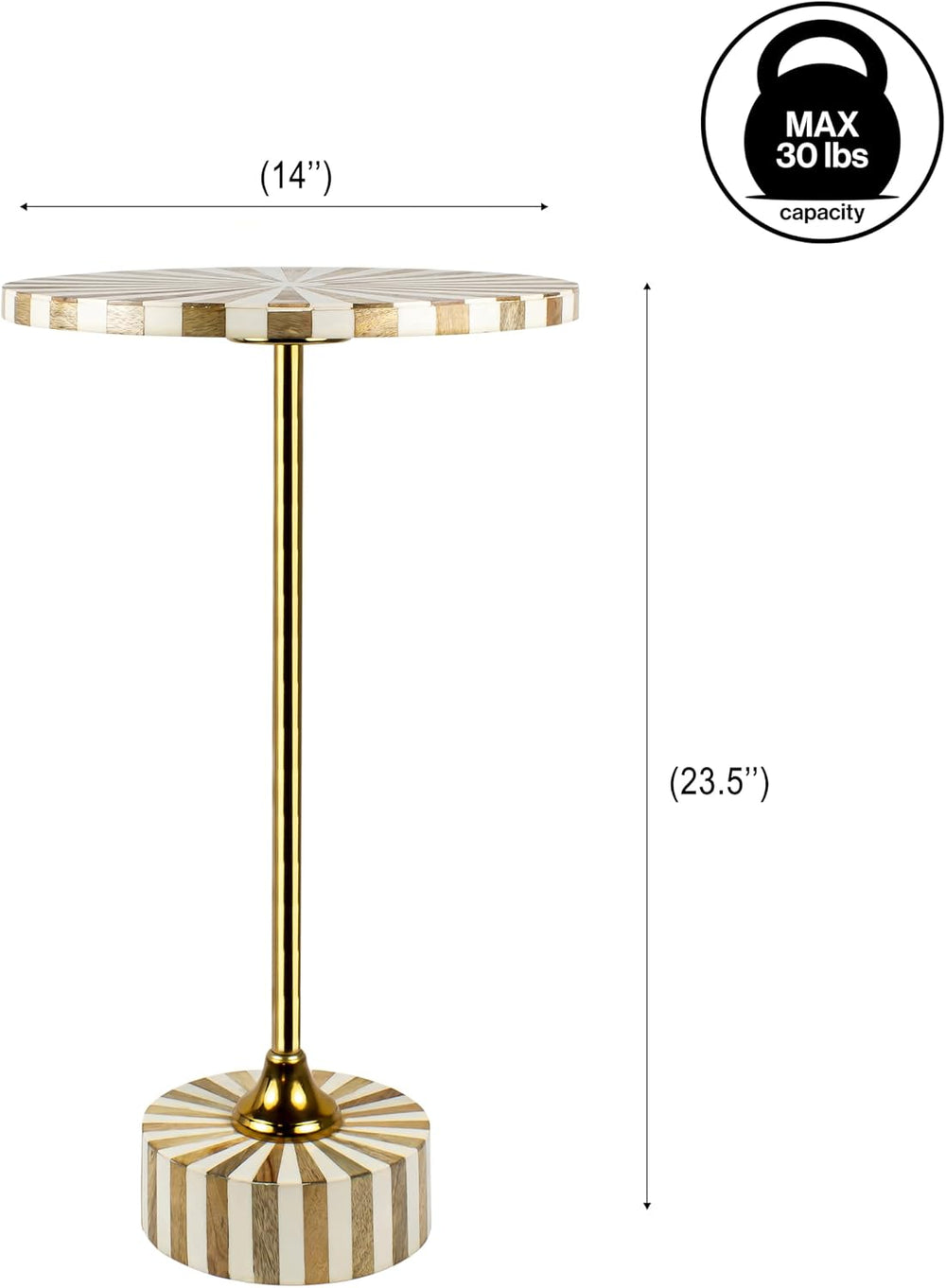 JONATHAN Y Calix 23.5" Round Sunburst Pedestal Drink Table, Light Brown ...