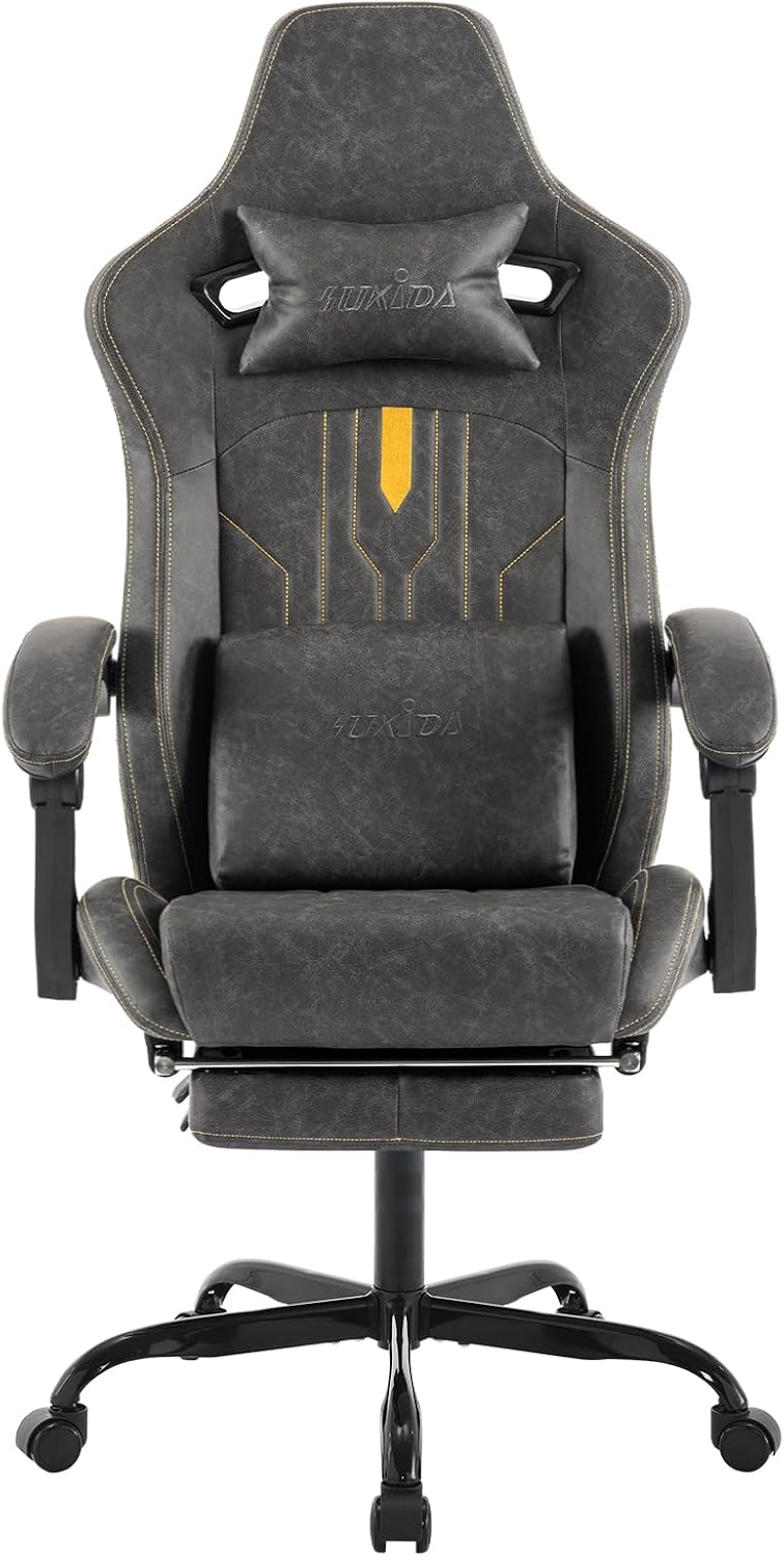 Gaming Chair with Footrest Ergonomic Computer Chair Massage Lumbar Cushion, R...