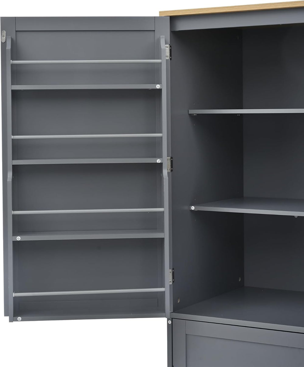 71" Tall Kitchen Pantry Storage Cabinet with 4 Doors, Freestanding Woode...