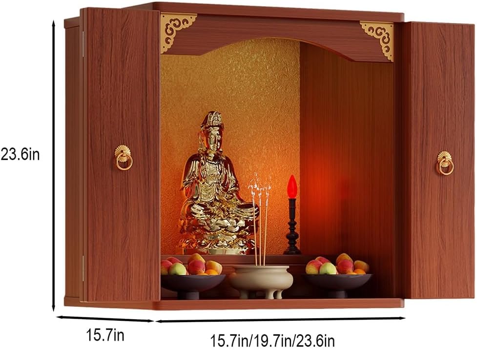 Personal Shrine Stand, Puja Meditation Prayer Table with Storage Tier, Wooden...
