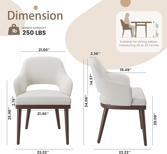 Wooden Dining Chairs Set of 2, Modern Fabric Upholstered Dining Room Chair, Kitchen Side Chairs, Farmhouse Dinner Chair with Open Back for Kitchen, Beige