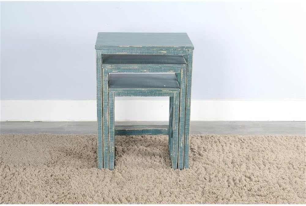 Sunny Designs Marina Sea Grass Solid Wood and Veneers Nesting Table