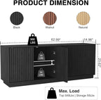 63'' Fluted TV Stand for TVs up to 75'', Modern Long Media Console with Storage Cabinets & Adjustable Shelves,Entertainment Center for Living Room Bedroom (Black)