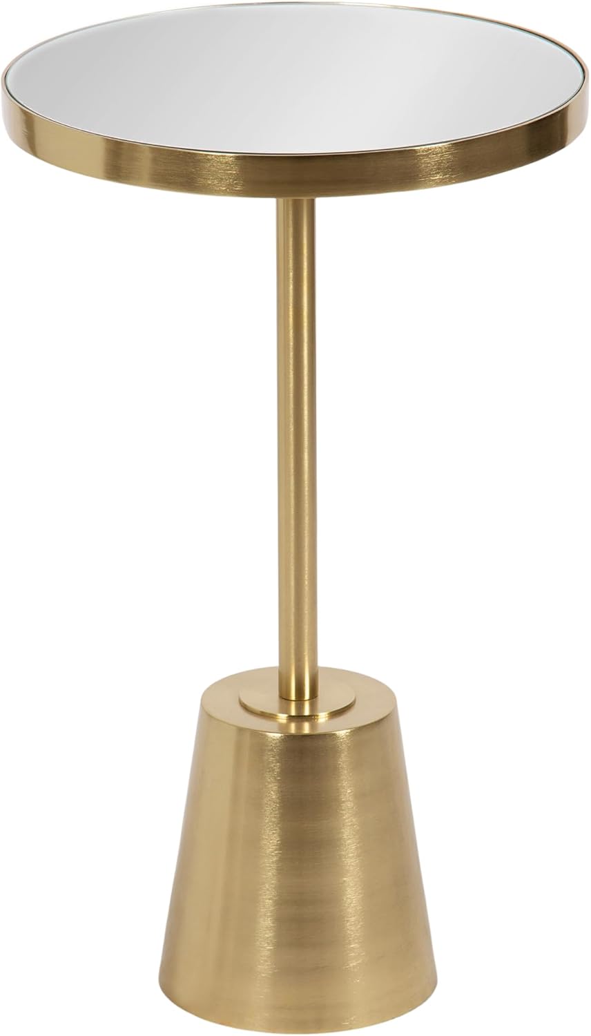 Kate and Laurel Tira Elegant Round Mirrored Side Table, 14 x 14 x 24, Gold, M...