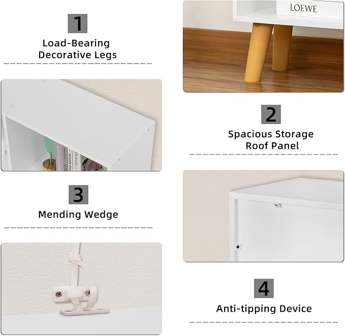 YAHARBO 8 Cube White Bookshelf,3 Tier Book Shelf with Legs,Modern Minimalist ...