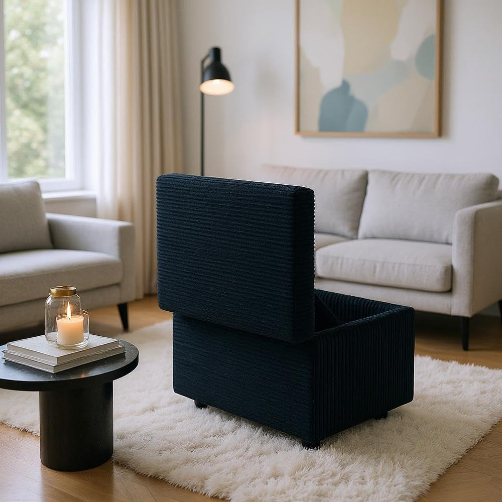 Corduroy Upholstered Storage Ottoman with Hidden Compartment and Soft Cushion...
