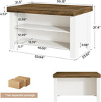 Tribesigns 55-Inch Kitchen Island with Seating and Storage, Farmhouse Wooden Stationary Island Table with Large Worktop & Leg Room, with Storage Shelves for Kitchen, Dining