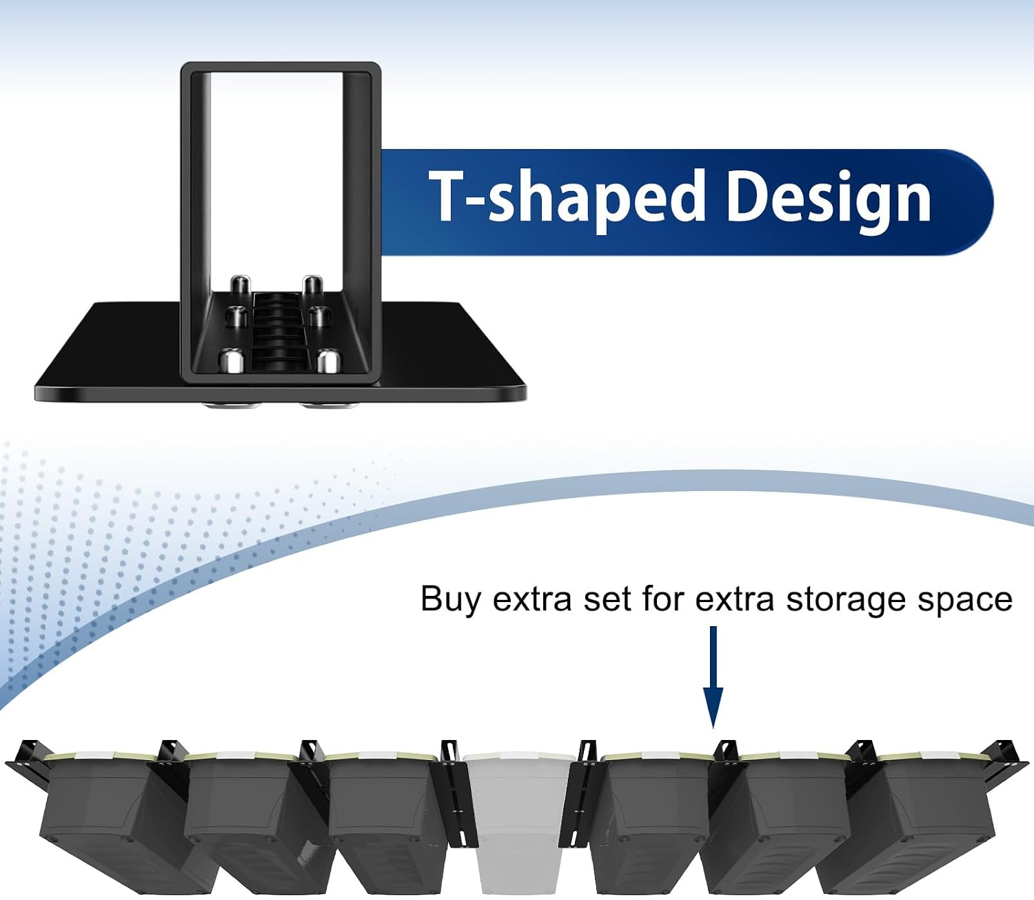 Overhead Garage Storage Rack, Heavy Duty Ceiling Storage Rack, 17 Inch Adjustable Overhead Tote Storage Rail System, 8 Sets for 7 Bins