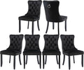 Velvet Dining Chair Set of 6, Tufted Upholstered Dining Room Chairs with Back Ring Pull, Nailhead Trim and Solid Wood Legs, Modern Dining Chairs for Dining Room, Kitchen(Black)