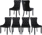 Velvet Dining Chair Set of 6, Tufted Upholstered Dining Room Chairs with Back Ring Pull, Nailhead Trim and Solid Wood Legs, Modern Dining Chairs for Dining Room, Kitchen(Black)