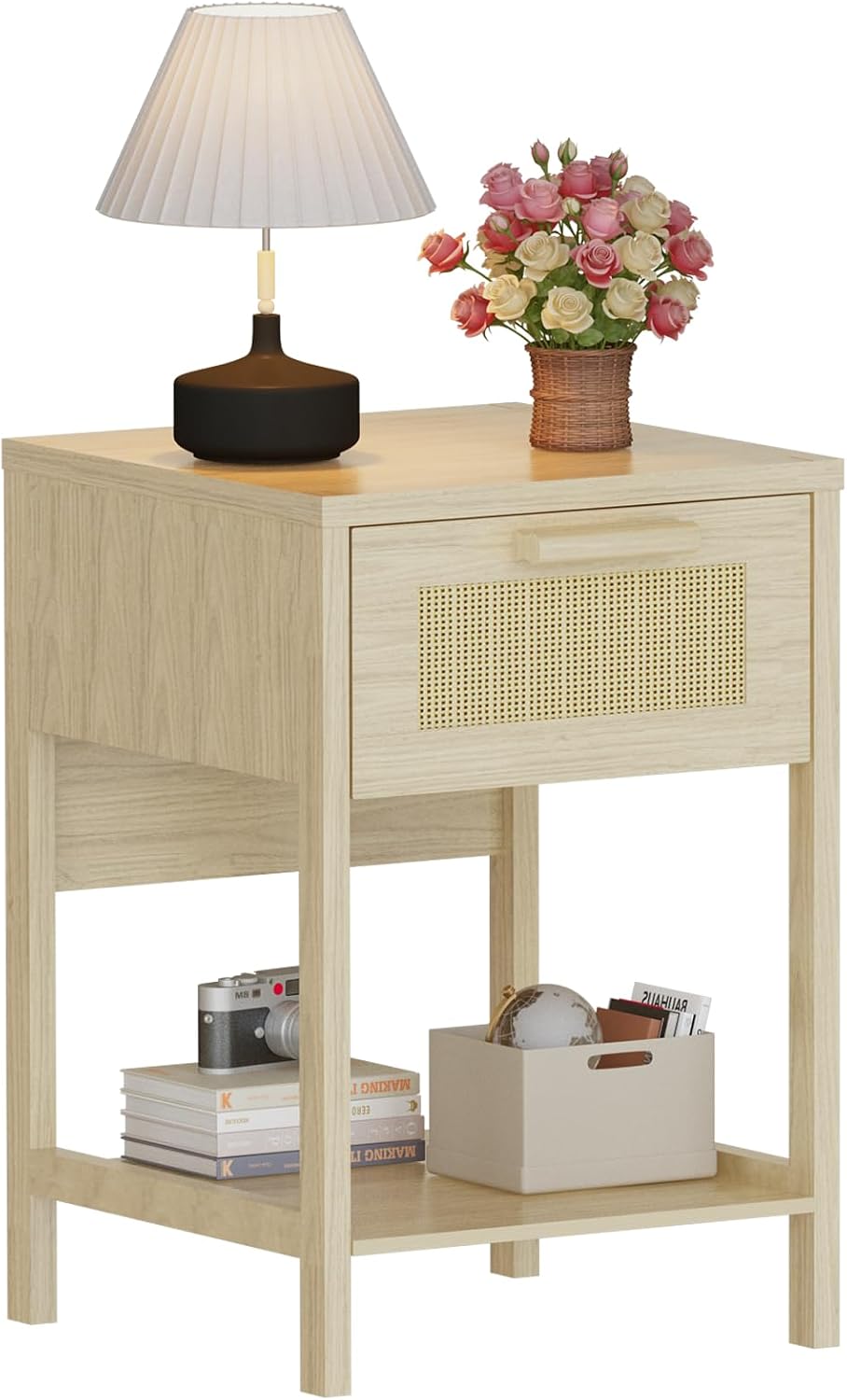 furlinkhm Rattan Nightstand, Boho Bedside Table, 23" Rattan Nightstand, ...
