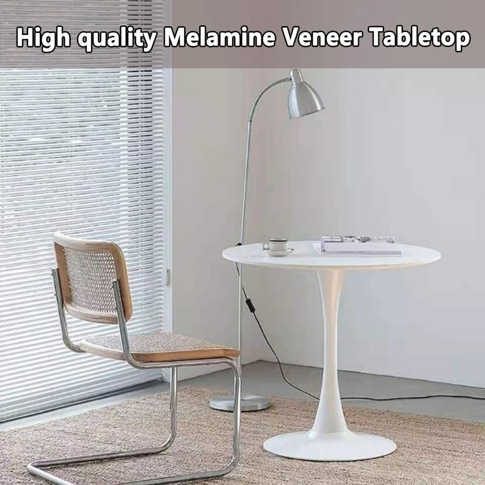23.4" Tulip Dining Table, White, Perfect for 2-4 People, Mid-Century Mod...