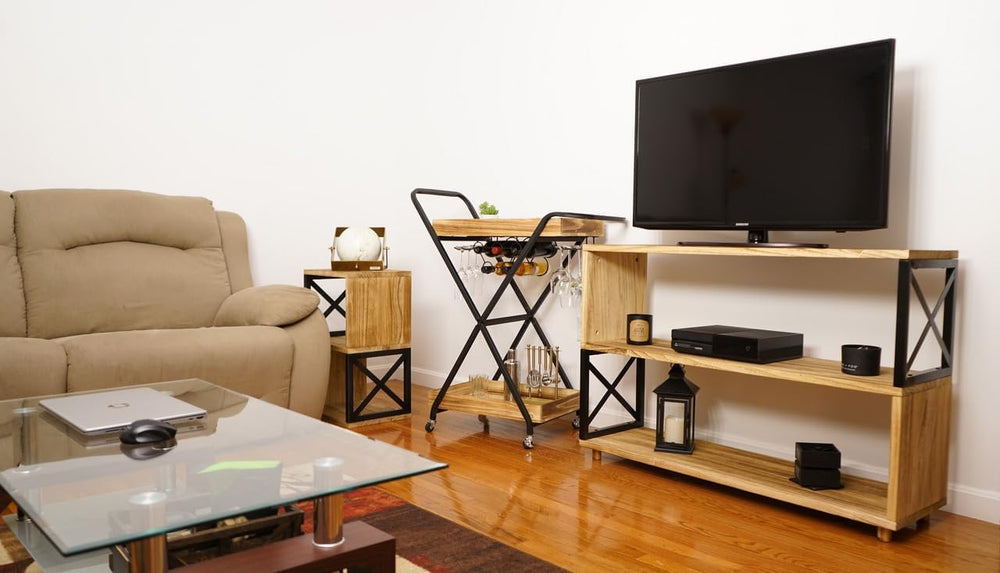 Premium Home 30” Tall Wood Side Table, Narrow End Table with Open Shelf, Natu...