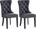 Kiztir Leather Dining Chairs Set of 2, Upholstered Dining Chair with Nailhead Trim and Solid Wood Legs, Luxury Wingback Dining Side Chair for Living Room, Bedroom, Kitchen (Black)