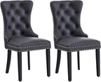 Kiztir Leather Dining Chairs Set of 2, Upholstered Dining Chair with Nailhead Trim and Solid Wood Legs, Luxury Wingback Dining Side Chair for Living Room, Bedroom, Kitchen (Black)