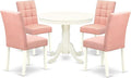 East West Furniture ANAS5-LWH-42 5 Piece Dinner Table Set contain A Dining Table and 4 Beige Red Polyester Fabric Wooden Chairs with Stylish Back- Linen White Finish