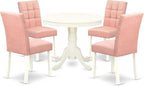 East West Furniture ANAS5-LWH-42 5 Piece Dinner Table Set contain A Dining Table and 4 Beige Red Polyester Fabric Wooden Chairs with Stylish Back- Linen White Finish
