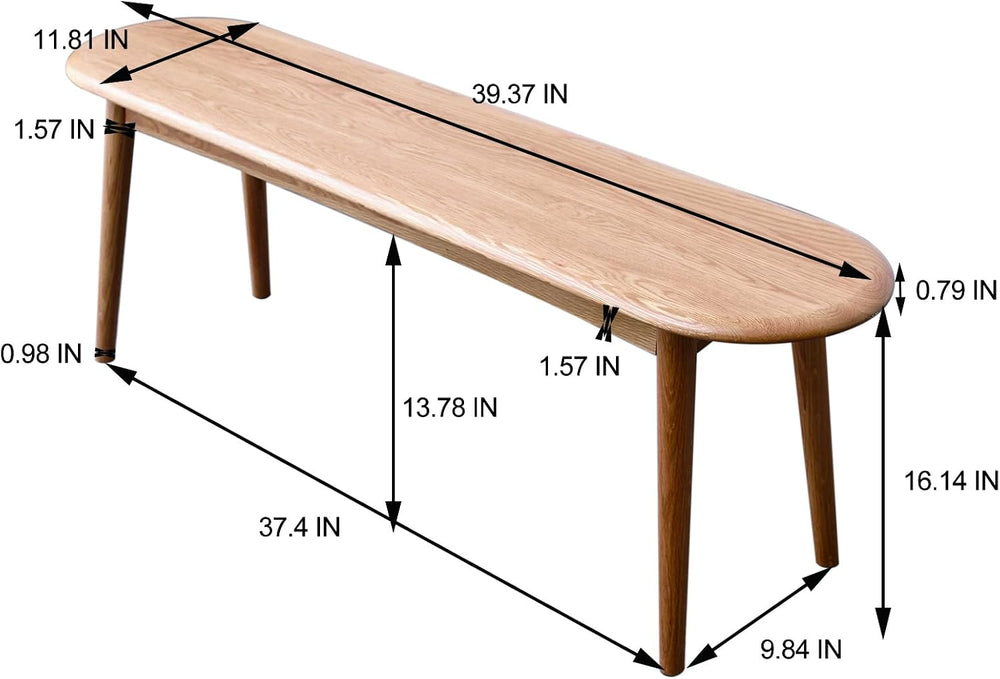 Natural Oak Wood Dining Bench, 39.37 x 11.81 x 16.14 Inches,Oak, Half-Round D...