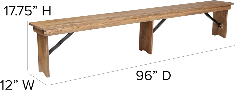 EMMA + OLIVER 8' x 12" Antique Rustic Solid Pine Folding Farm Bench ...