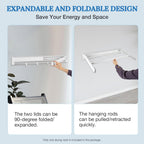 Wall Mounted Drying Rack, Foldable Wall Mount Laundry Rack Folding Indoor Drying Rack Clothing Collapsible with 4 Moveable Hooks and 7 Aluminum Drying Rods for Indoor Outdoor Hanging Clothes