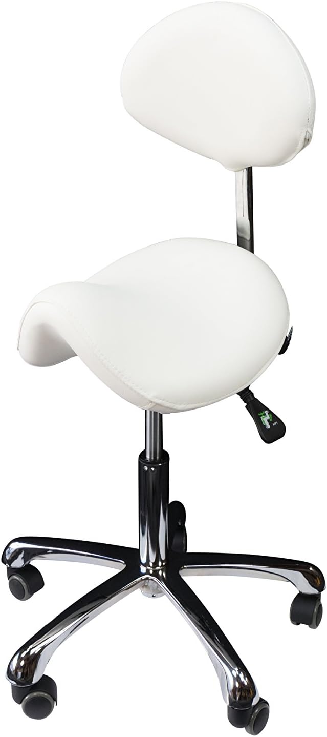 Rolling Stool with Back, Adjustable Salon Chair, White