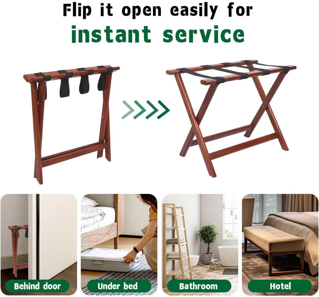 LZMS Walnut Wood Folding Luggage Rack 24.75" x 14.25" x 19.75",Luggage Stand for Guest Room,High-end Hotels, Resorts & Home | Premium Walnut Finish