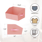 Storage Bins for Shelves - Small Trapezoid Closet Shelf Organizer, Fabric Organization Bins with Handles, Storage Baskets for Clothes, Towel, Purse, 6 Pack, Pink