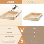 Menkxi 2 Set Pull out Tray Cabinet Organizer Wooden Pull Drawers storage Slide out Pantry Shelf for Base Cabinet Kitchen Gentle Close Fully Assembled Accessories(Wood Color,15'' X 21'' X 3'')