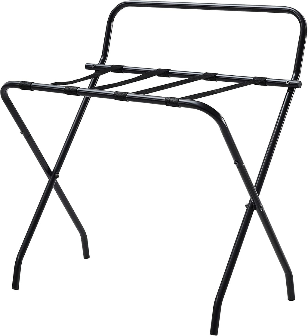 Kings Brand Furniture - Metal Foldable Luggage Rack, Suitcase Stand with Back, Black