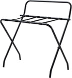Kings Brand Furniture - Metal Foldable Luggage Rack, Suitcase Stand with Back, Black