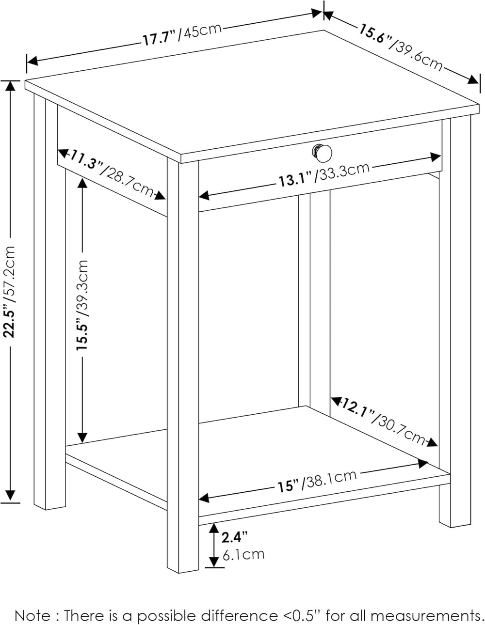 Furinno Classic Side Table Set of 2, 2-Tier Modern End Table with Small Drawe...