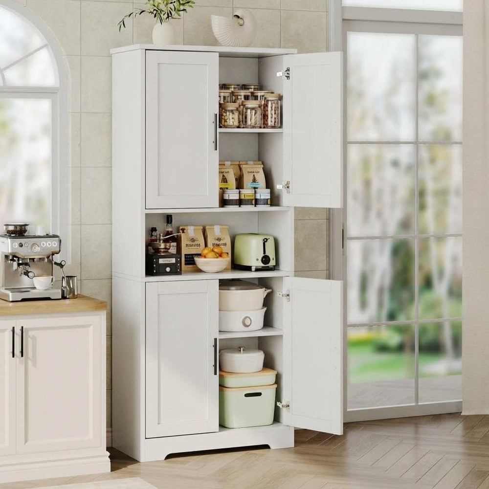 Kitchen Pantry Cabinet, 70in Tall White Storage Cupboard with Doors and Adjus...