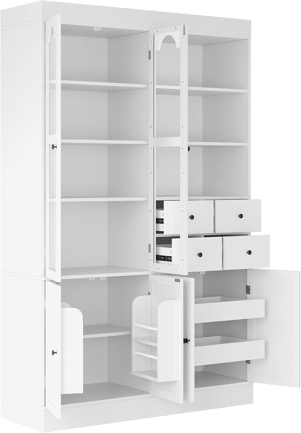 Freestanding Tall Kitchen Pantry Cabinet with 4 Drawers, Door Shelves and Pul...