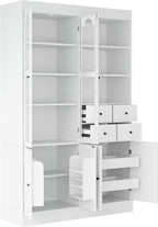 47.2x15.7x75 Inches Tall Kitchen Pantry Cabinet, Freestanding Sideboard Buffet Cabinet with Hutch, 4 Drawers, Door Shelves, and Pull-out Trays, Pantry Cupboard for Dining room, Living Room, White