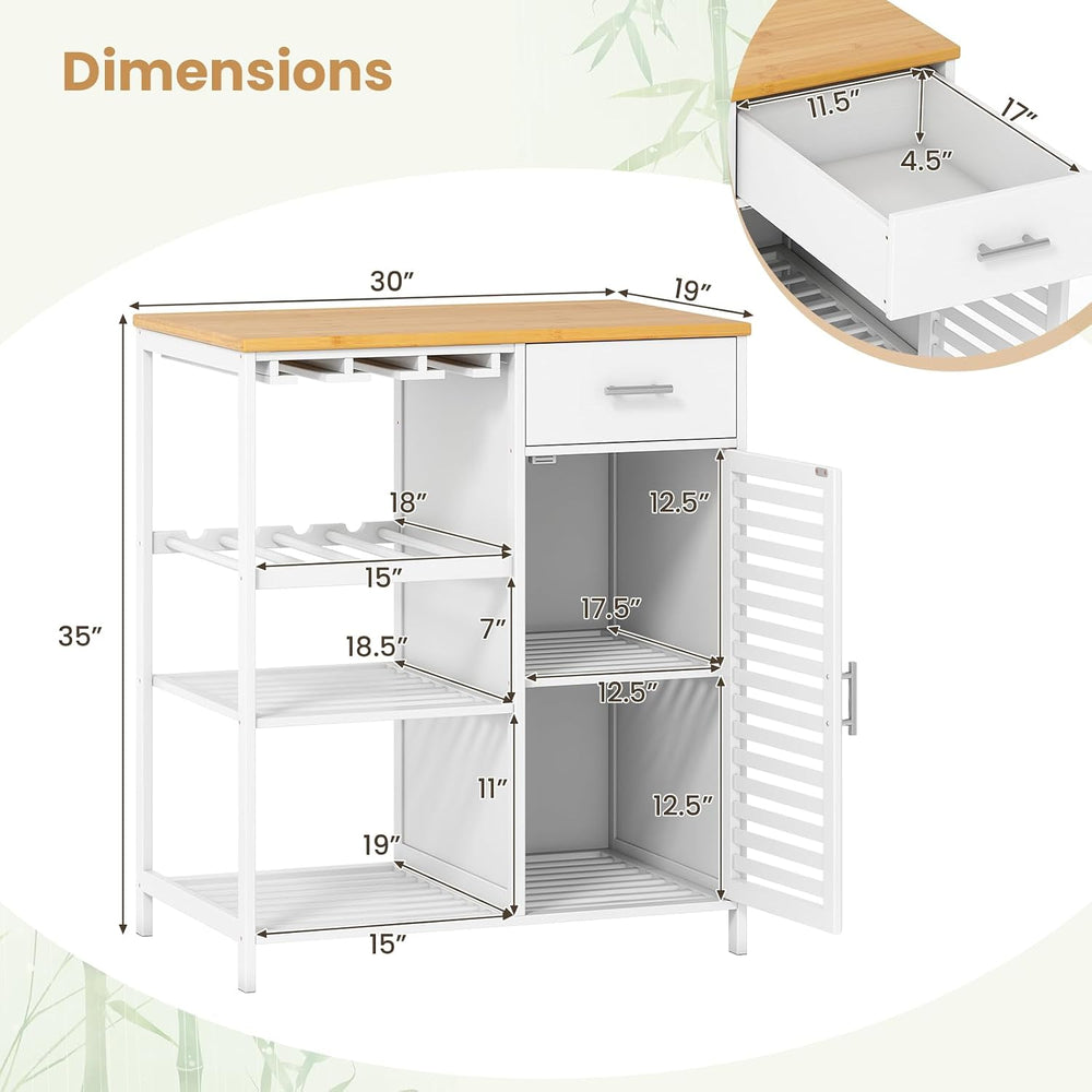 Giantex Kitchen Island with Storage Cabinet, Glass Holder, Wine Rack | 30&quo...