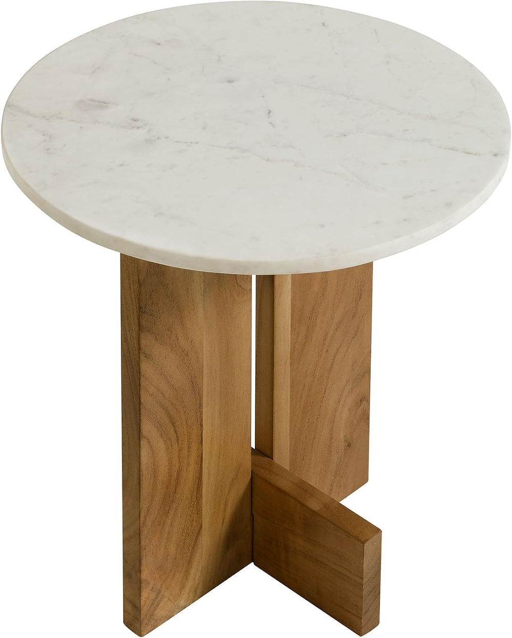 Modway Tarin Marble Top Side Table in Natural - Round Acacia Wood Living Room...
