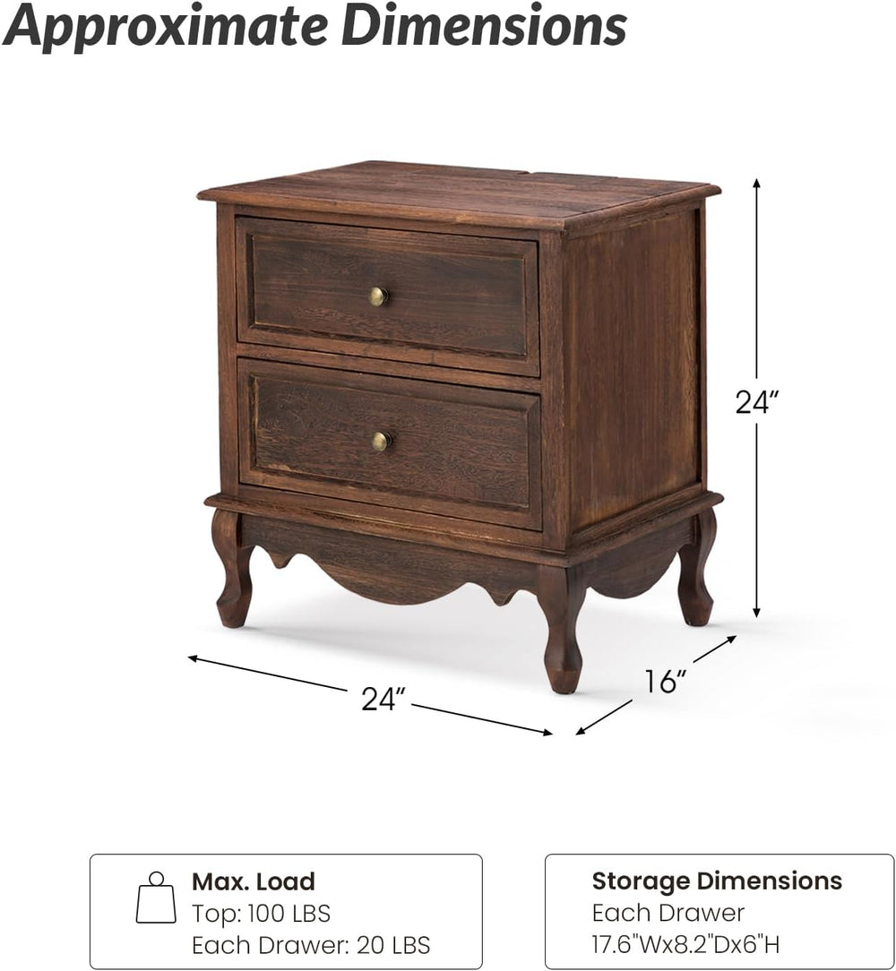 End Table with Charging Station, Wood Side Table with 2 Drawers Organizer, Fa...