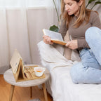 PH PandaHall Wooden Book Stand for Reading Rest Triangle Book Holder with Cup Pen Phone Glasses Organizer Foldable Reading Rest Rack for Book Lover Readers Office Bedroom Nightstand Desktop