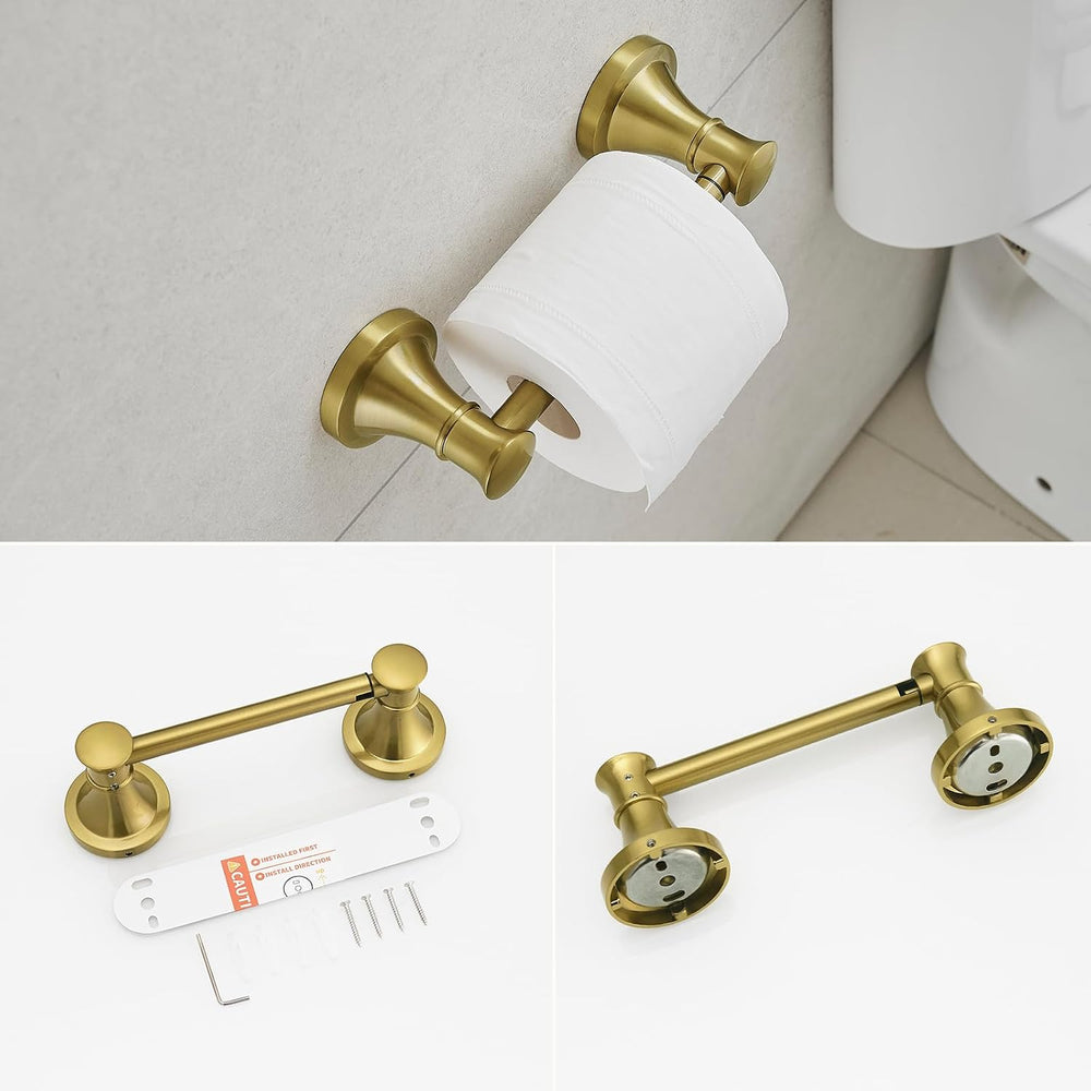 RUMOSE Pivoting Toilet Paper Holder and Hand Towel Ring, Brushed Gold