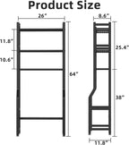3 Tier Over The Toilet Storage Rack with Toilet Paper Holder, Metal Freestanding Bathroom Shelves with 4 Hooks, Over Toilet Storage Shelf for Bathroom Storage, Black