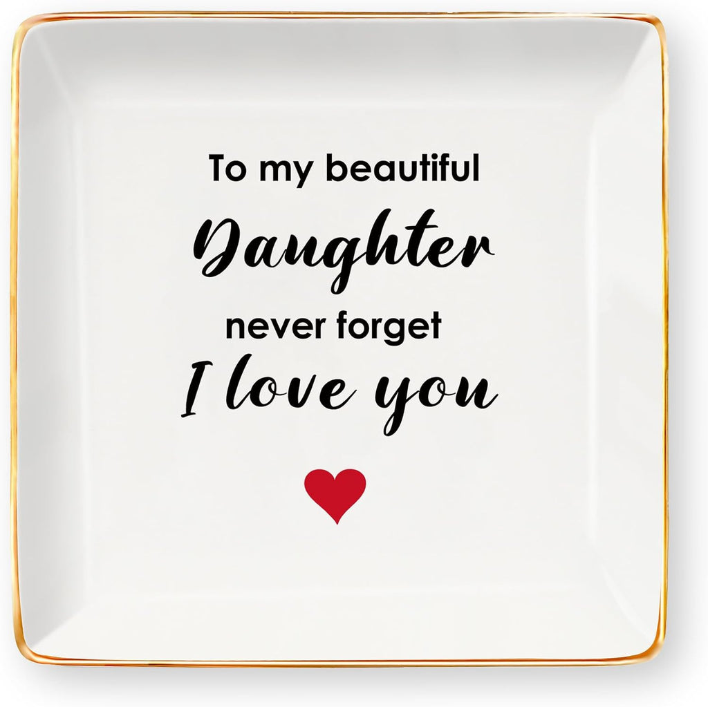 Aelciyue Gifts for Daughter Christmas - Birthday Mothers Valentines Day Inspirational Going Away Long Distance Gifts for Daughter from Mom Dad Daughters Adult Ceramic Jewelry Dish Trinket Dish
