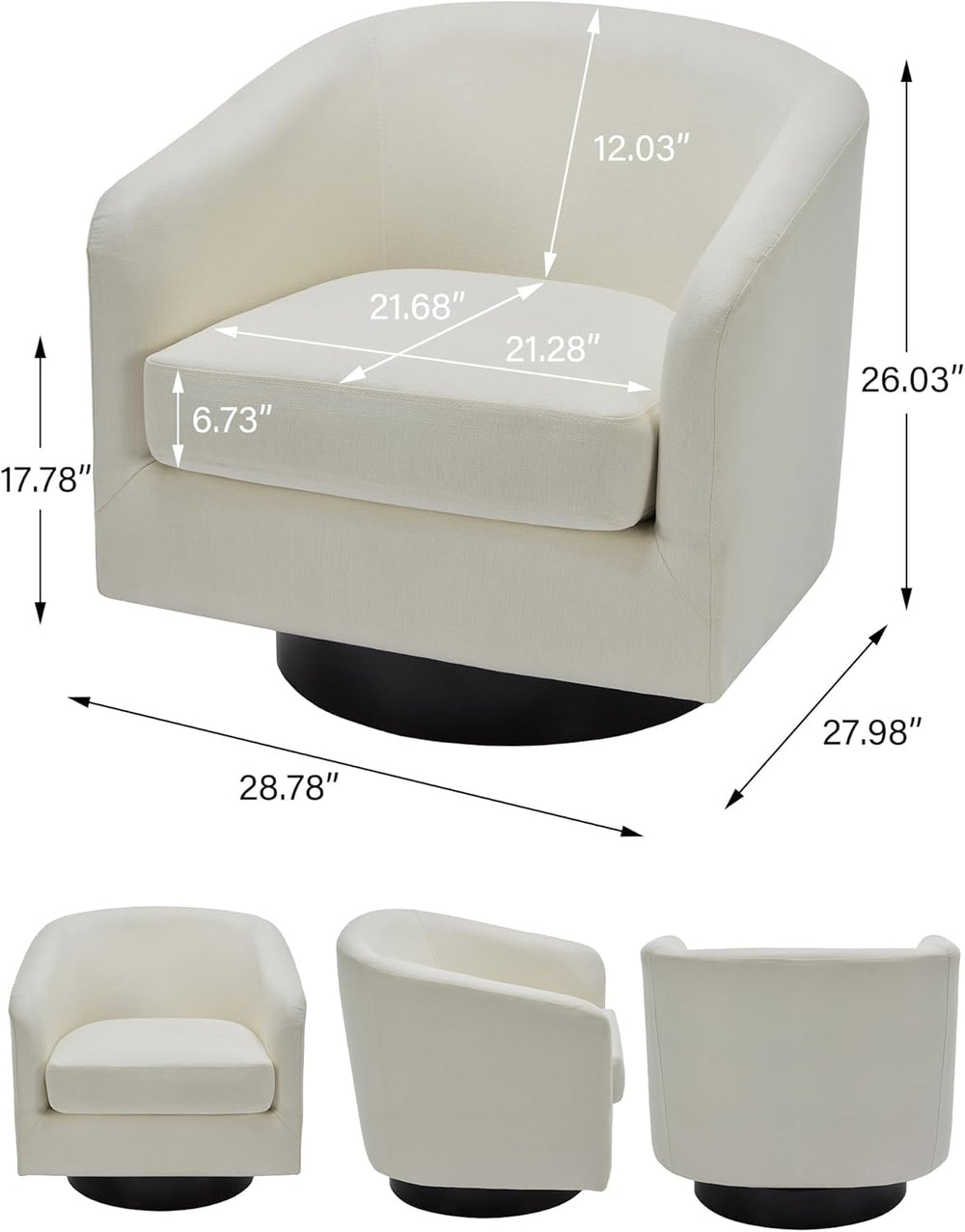 Swivel Barrel Accent Chair, Modern Round Chenille Fabric Arm Chair for Living...