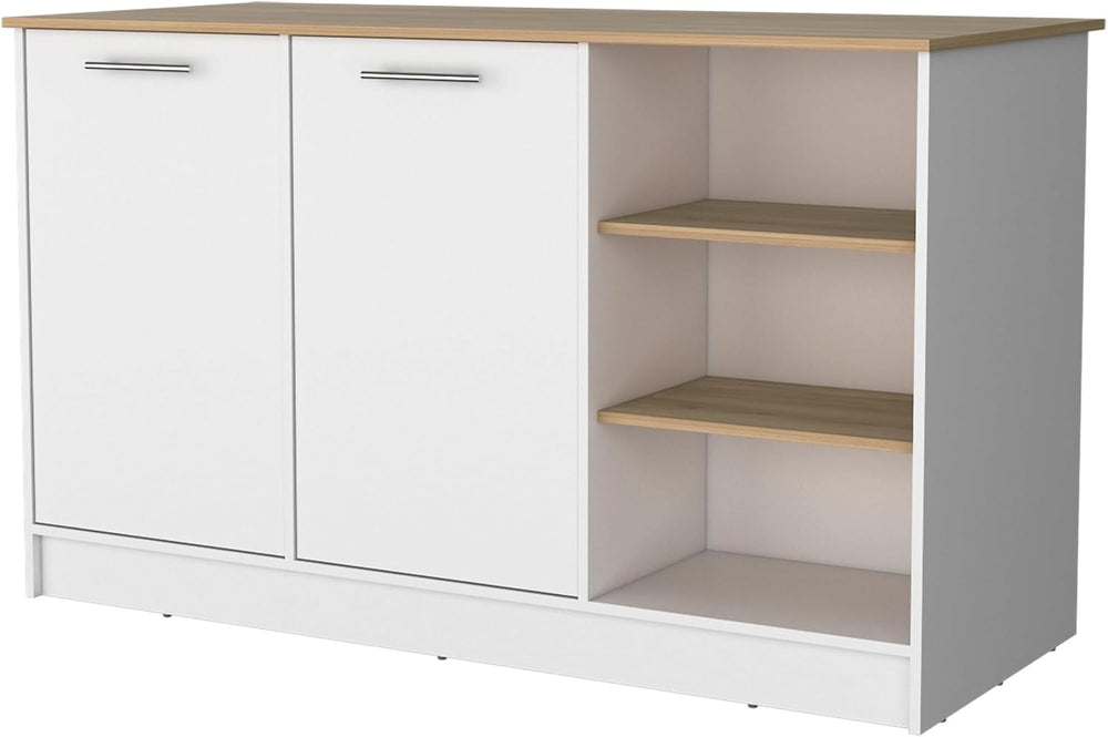FM FURNITURE Gladiolus Kitchen Island in Melamine, Two Doors, Three Open Shelves