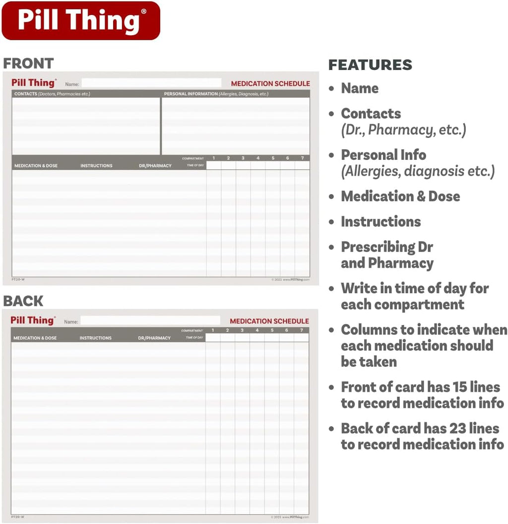 5 Times a Day Weekly Pill Box with Medication Wallet, Easy Secure Magnetic Closure, 5X Pillbox with Medication Schedule and Medical Alert Card (5 Time-a-Day Wallet)