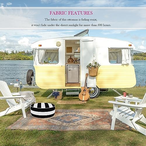 Outdoor Inflatable Ottomans with Insert Round 21x9 Inch Black Striped Pattern...