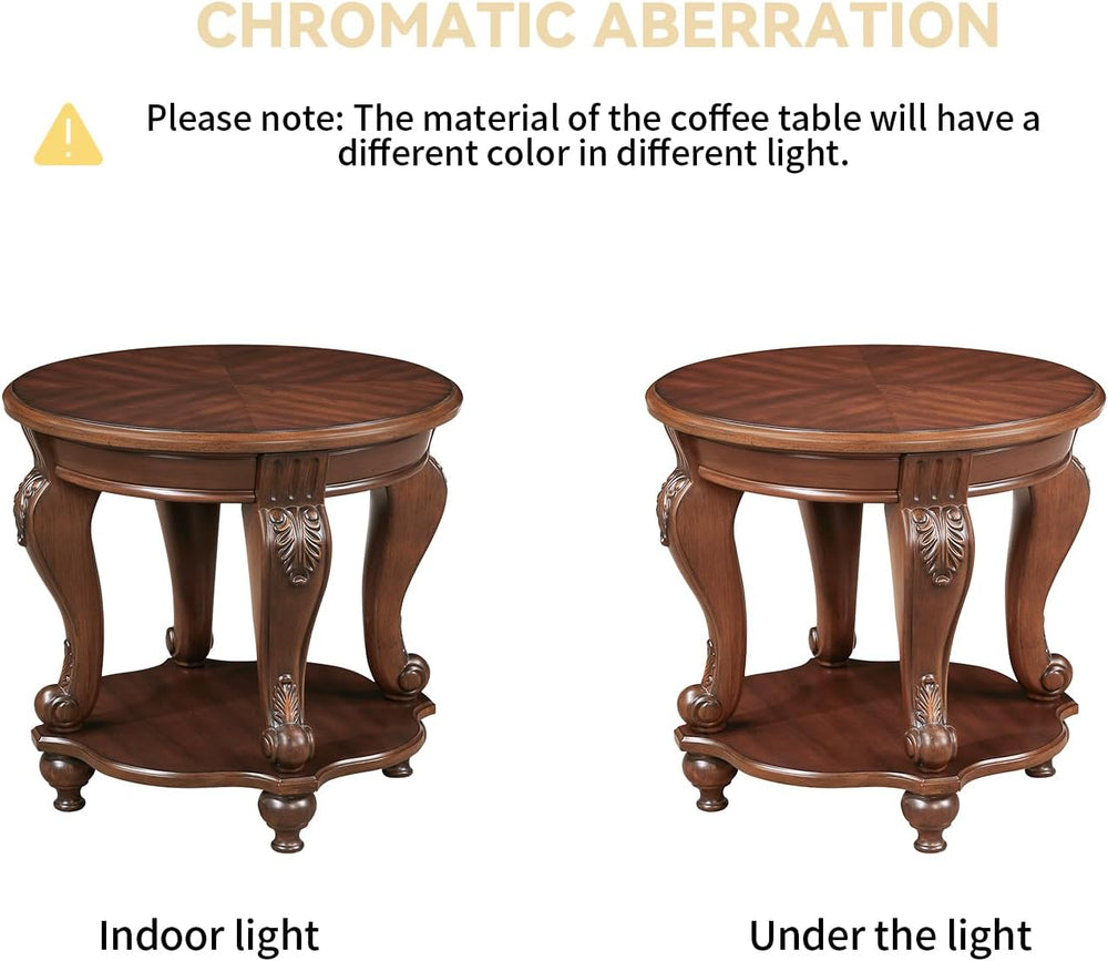 LKTART Oval Wood Living Room Coffee Table and End Table Set of 3, Cherry